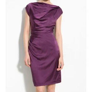 Suzy Chin for Maggy Boutique Silk blend Satin Sheath Dress Purple Size 6